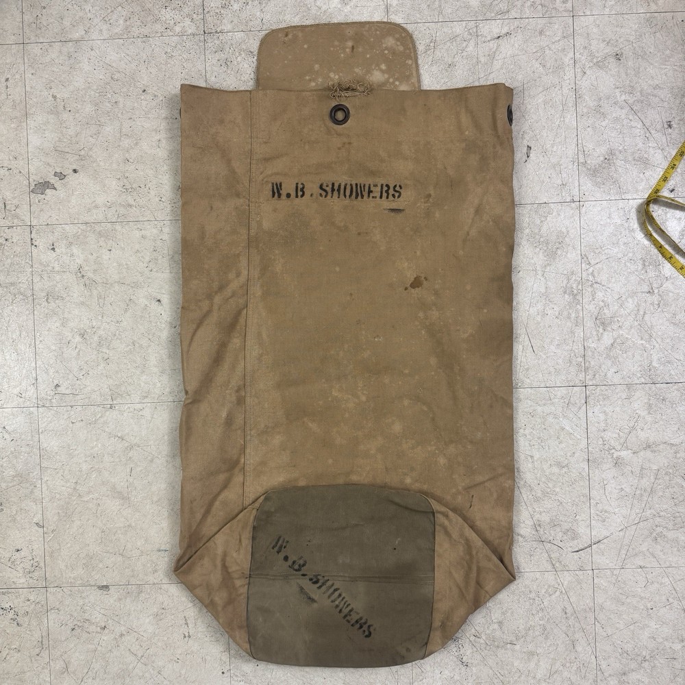 USMC Duffle Bag 40s 50s Vtg WW2 Korea Brown Duck Cotton Barracks Tote Stencil