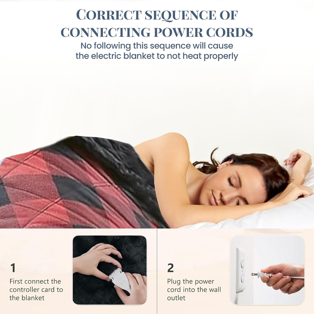 Micro Flannel Blanket Queen Size Heated Blanket with 10 Settings, Programable He