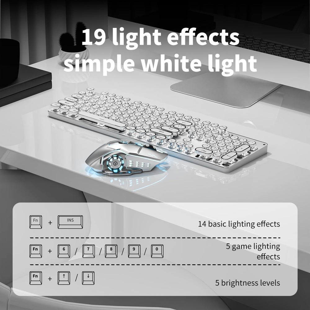 TK950 Wireless Typewriter Keyboard and Mouse Combo,104 Keys Retro Typewriter ...