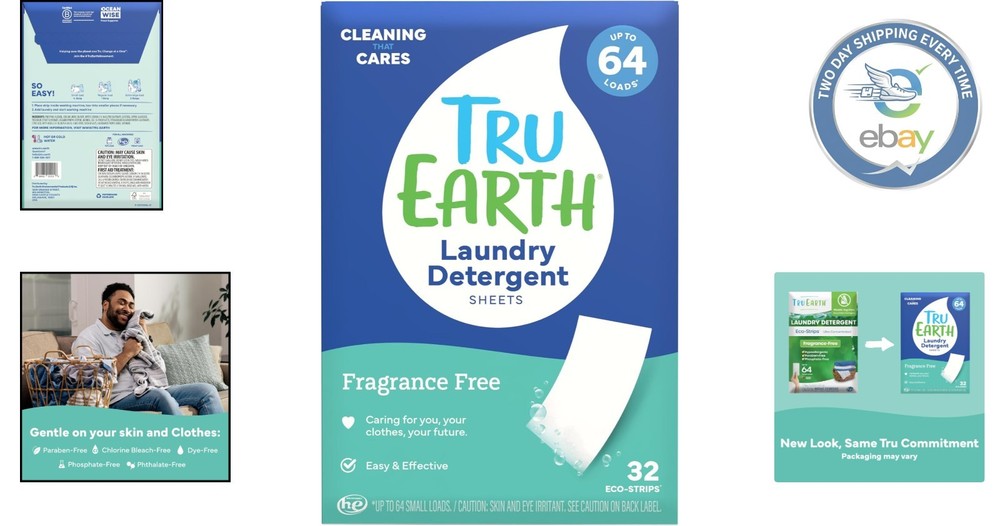 Compact Unscented Dry Laundry Detergent Sheets – 32 Load Eco-Friendly Packs