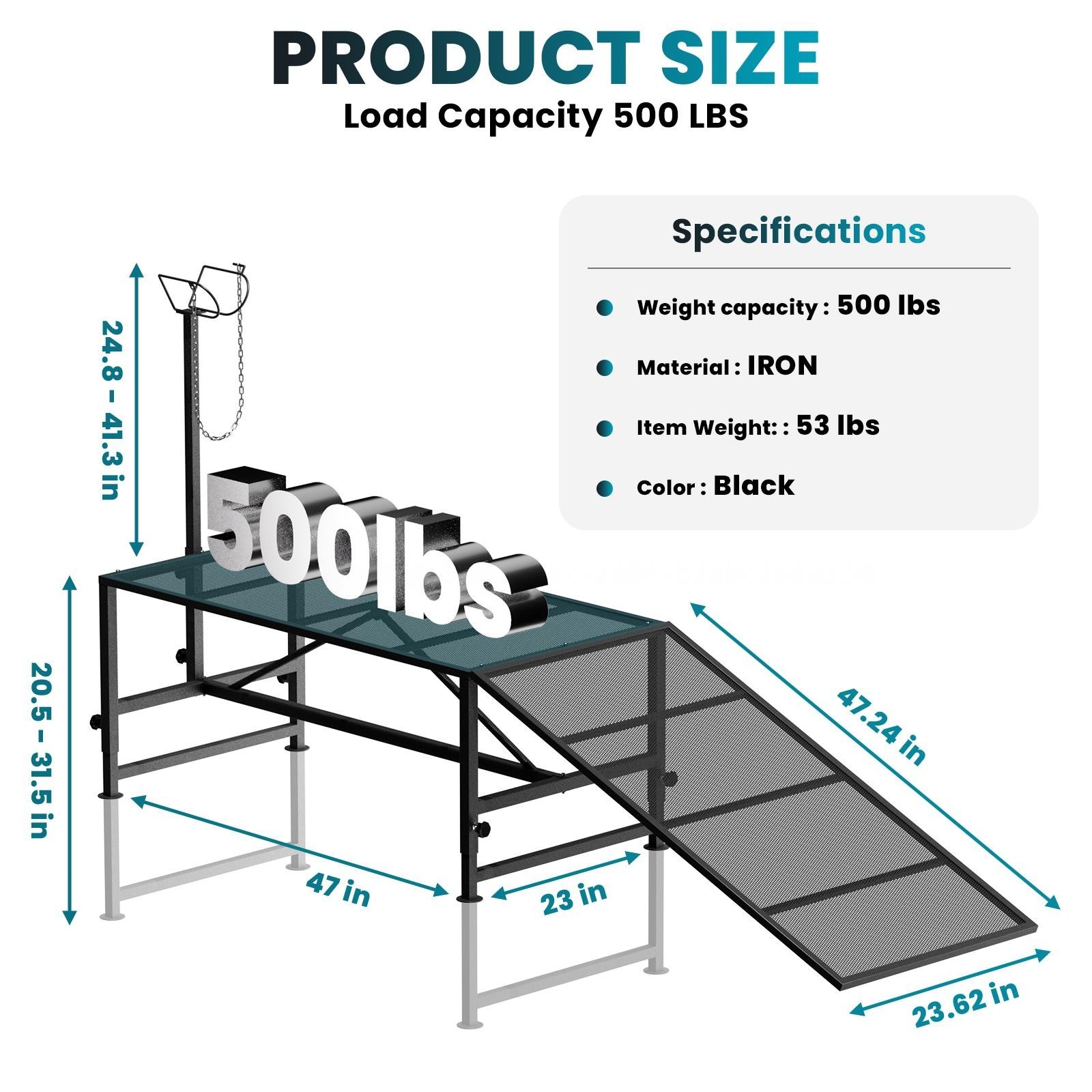 Livestock Stand Goat Trimming Stand with Ramp 21"-32" Height 47x23 in Tabletop