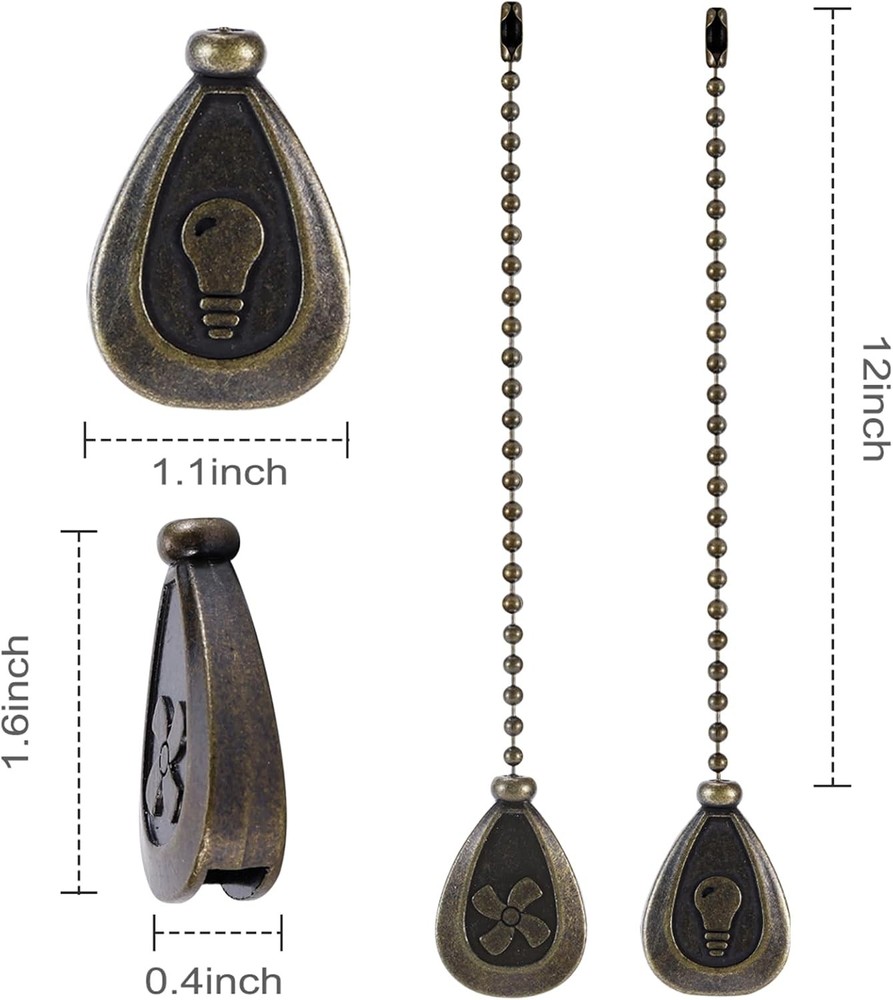 4 Pack Bronzed Ceiling Fan Pull Chain Extension, 12 Inches Classic Drop Shaped