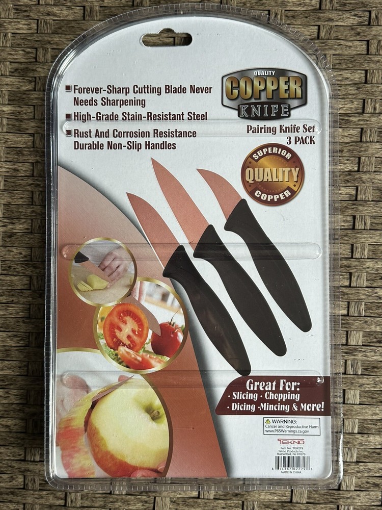 COPPER Coated Stainless Steel PARING Knife Set Never Needs Sharpening OOB