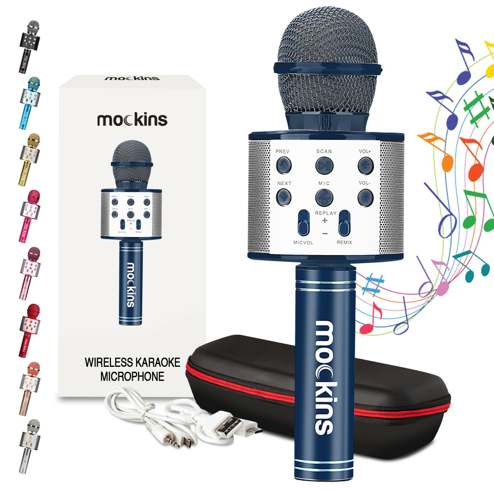 Mockins Wireless Bluetooth Karaoke Microphone, Navy, Holiday Gift kids