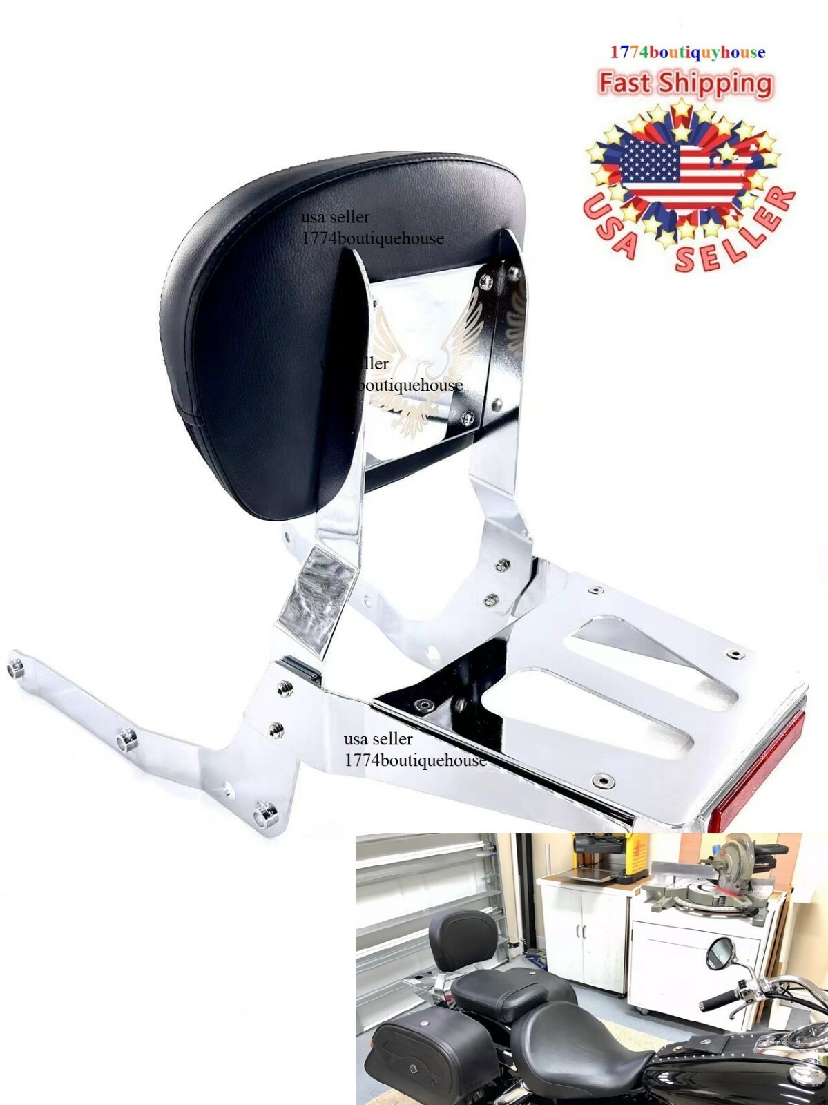 Sissy Bar Backrest Luggage Rack for Honda Shadow Aero VT 750 VT750 2004-2023 USA