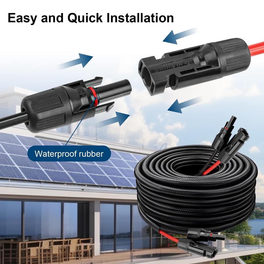 Solar Panel Extension Cable - 10AWG 10FT Wire with Female &