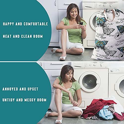 Extra Large Laundry Bag with Drawstring Closure and Handle, 28 x 40 Butterfly