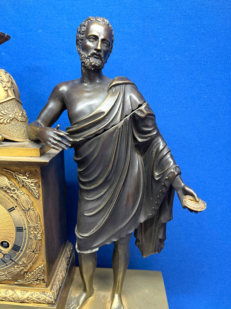 Antique 1840 French Bronze & Ormolu Figural Silk Thread Mantel Clock *