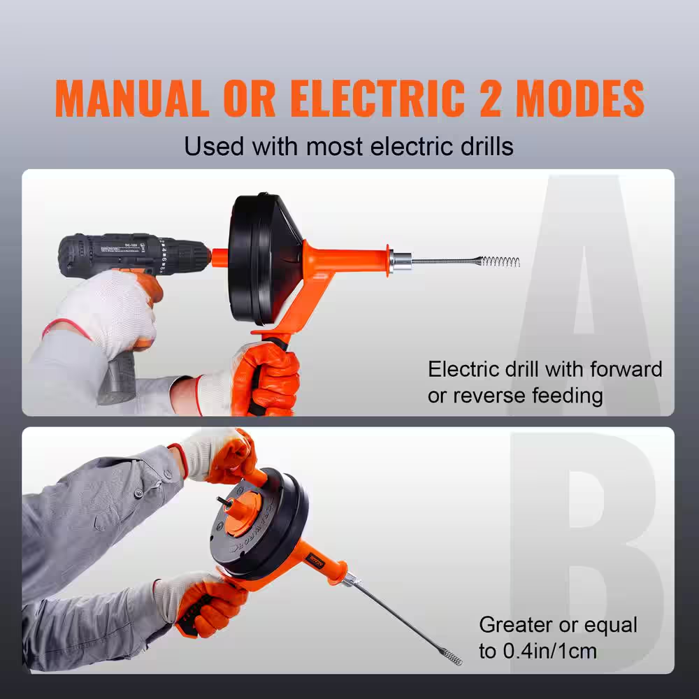 Drain Auger 25 Ft. Plumbing Snake Clog Remover with Drill Attachment Protective