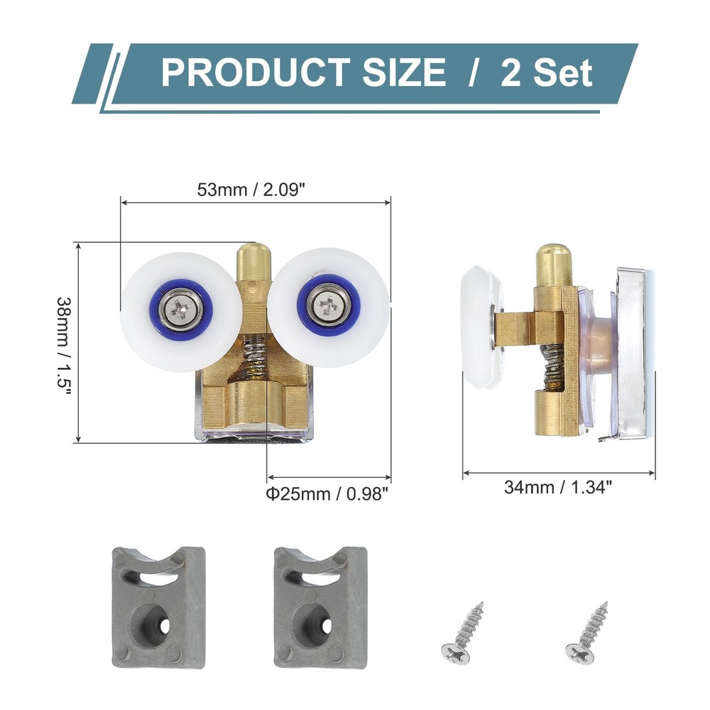 2Pcs 25mm Double Shower Door Rollers Copper Bottom Wheels Copper Tone