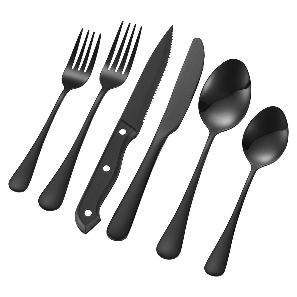 48-Piece Black Silverware Set