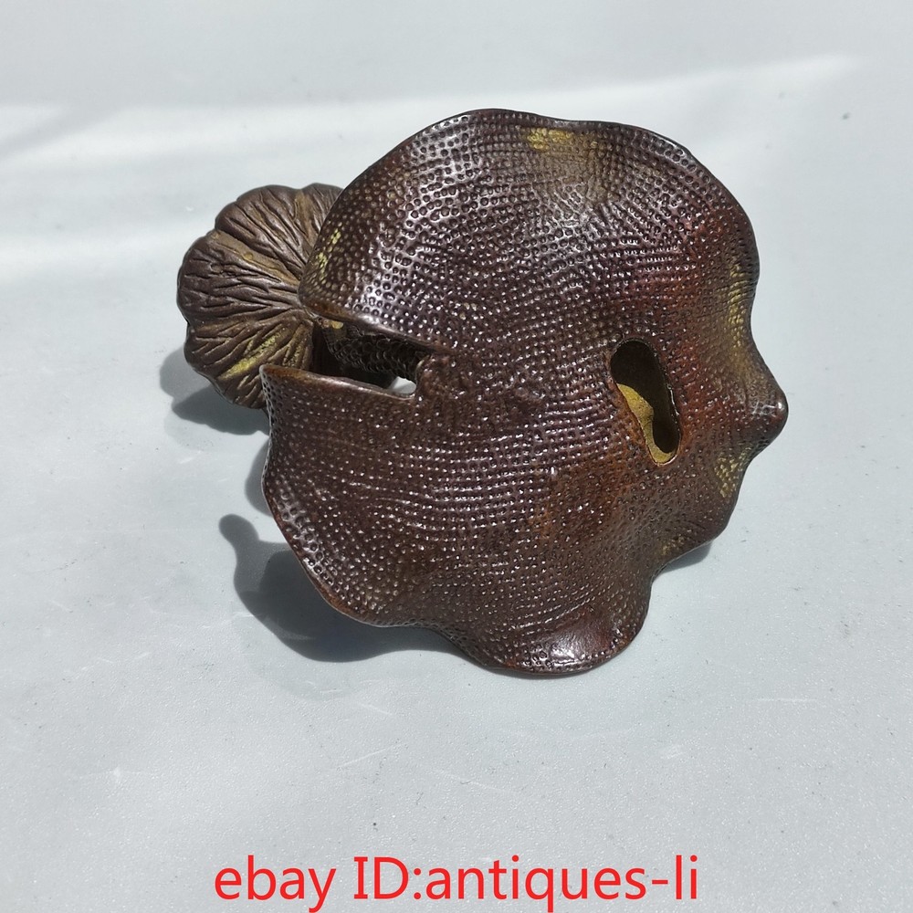 China antique purple copper solid lotus leaf frog shape backflow incense stick