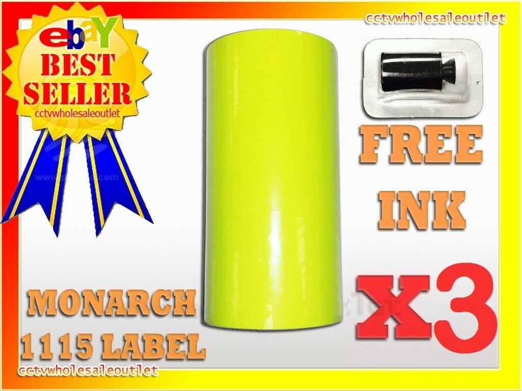 3SLEEVES FLUORESCENT YELLOW LABEL FOR MONARCH 1115 PRICING GUN 3SLEEVES=30ROLLS.