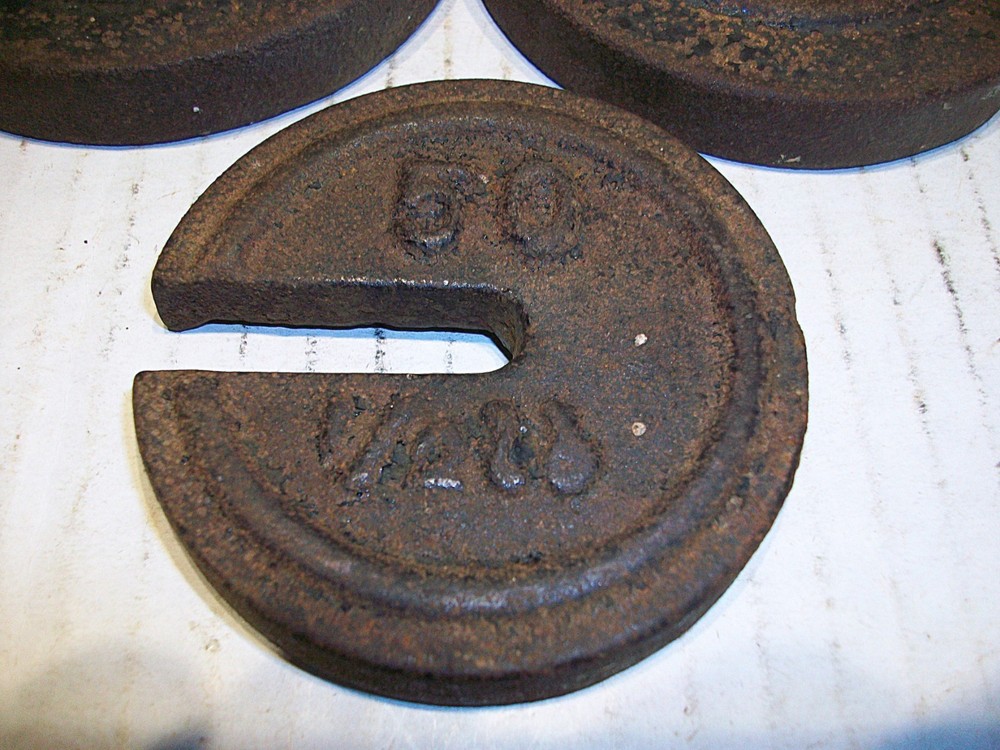 6 Vintage Cast Iron Platform Scale Weights