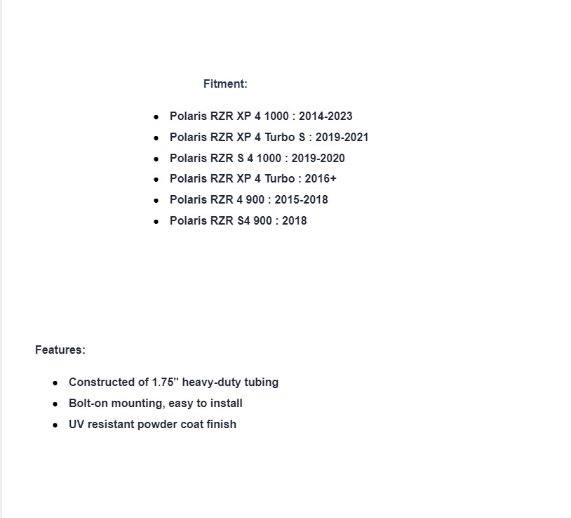 SuperATV Rock Sliding Nerf Bars For Polaris RZR 4 900/ XP4 / S4
