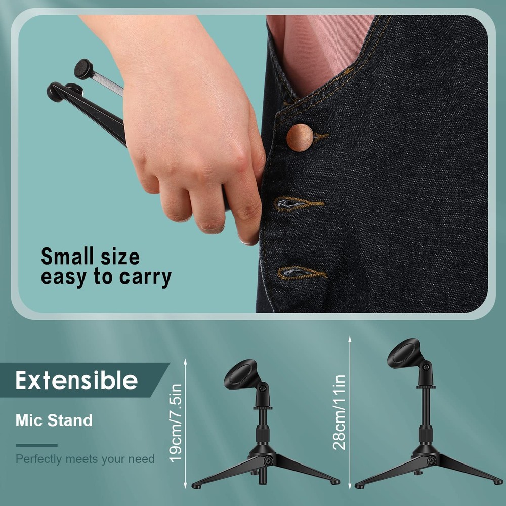 3 Pack Desktop Mic Stand Portable Foldable Tripod Adjustable Height Tabletop