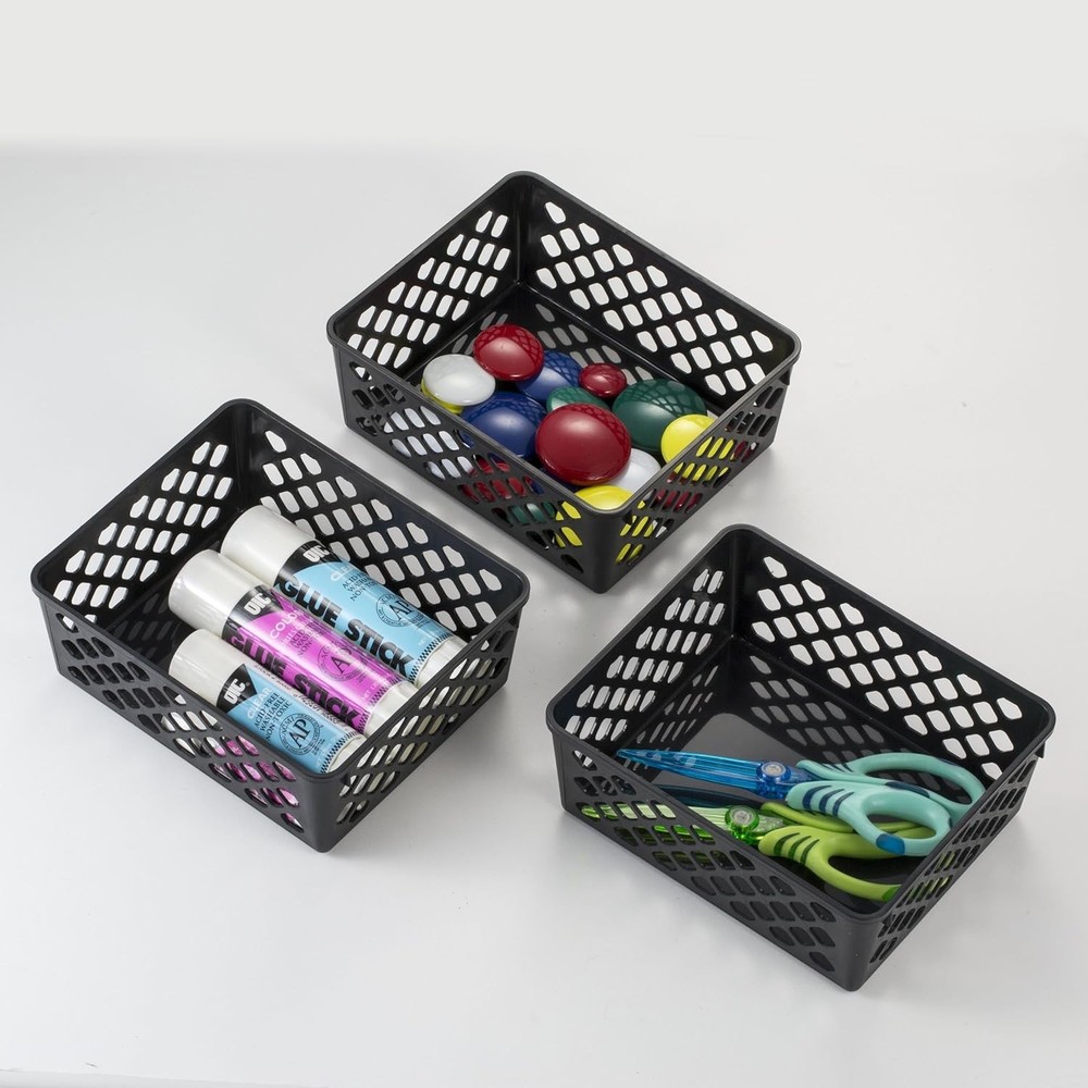 Compact Black Supply Baskets (3-Pack) for Efficient Home and Office Organization