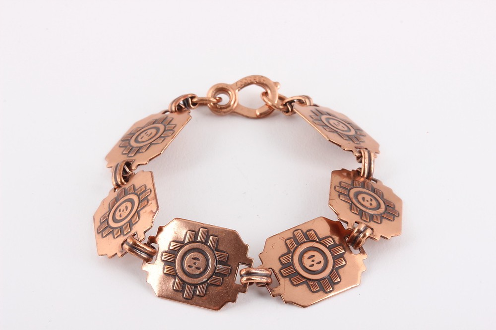 COPPER SOUTHWEST STYLE PATTERNED LINK BRACELET #5769