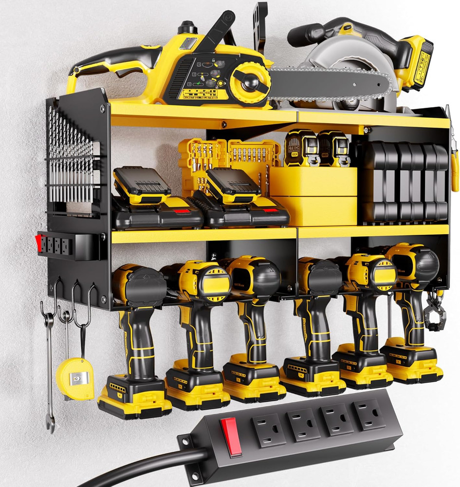 Large Power Tool Organizer Wall Mount with Charging Station, 3 Layer Heavy Duty