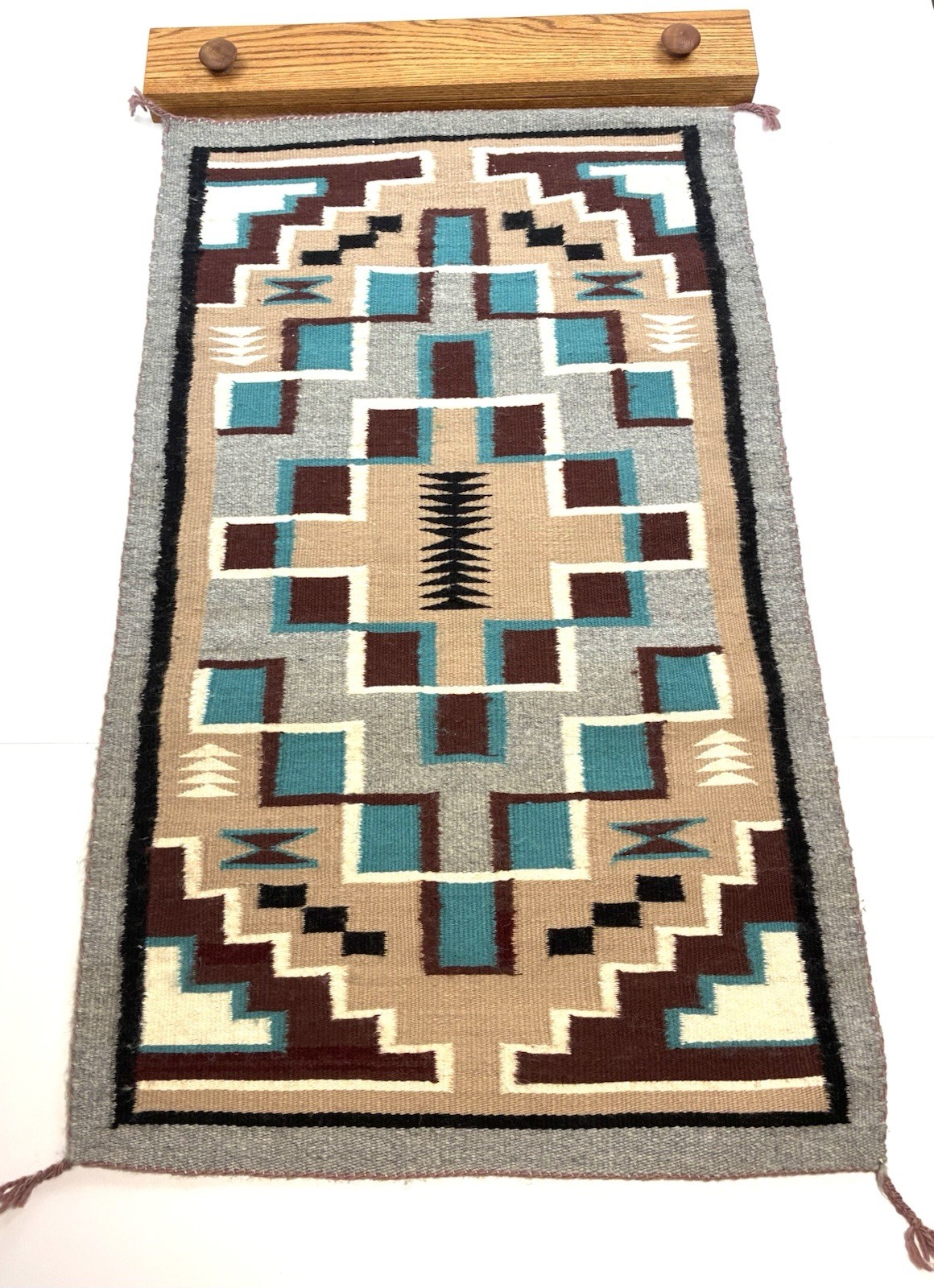 ‼️ANTIQUE NAVAJO Weaving Rug AUTHENTIC NATIVE AMERICAN w/ Hanger EXCELLENT 38x23