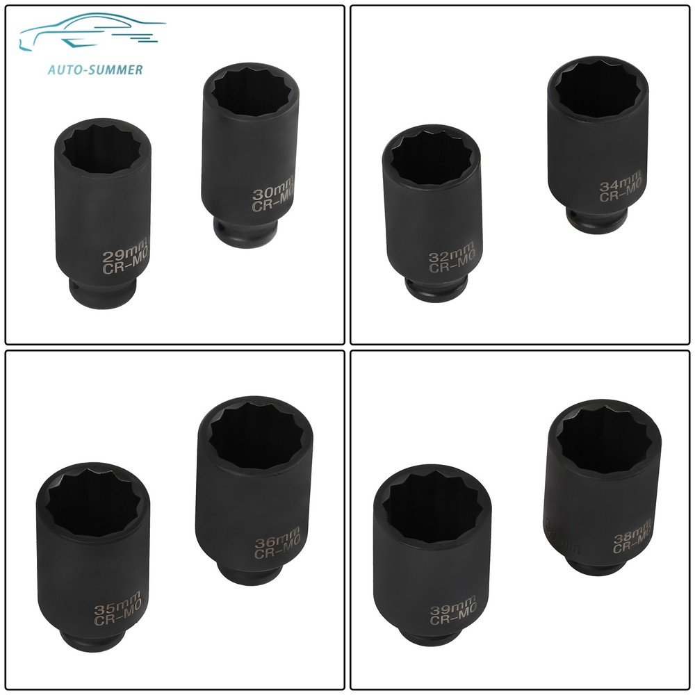 8PCS 1/2" Deep Spindle Axle Nut Impact Socket Set 12 Point Metric Large Socket