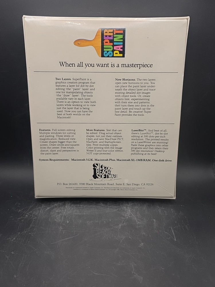NEW Super Paint Apple Macintosh Silicon Beach Software 1986 -Featuring LaserBits