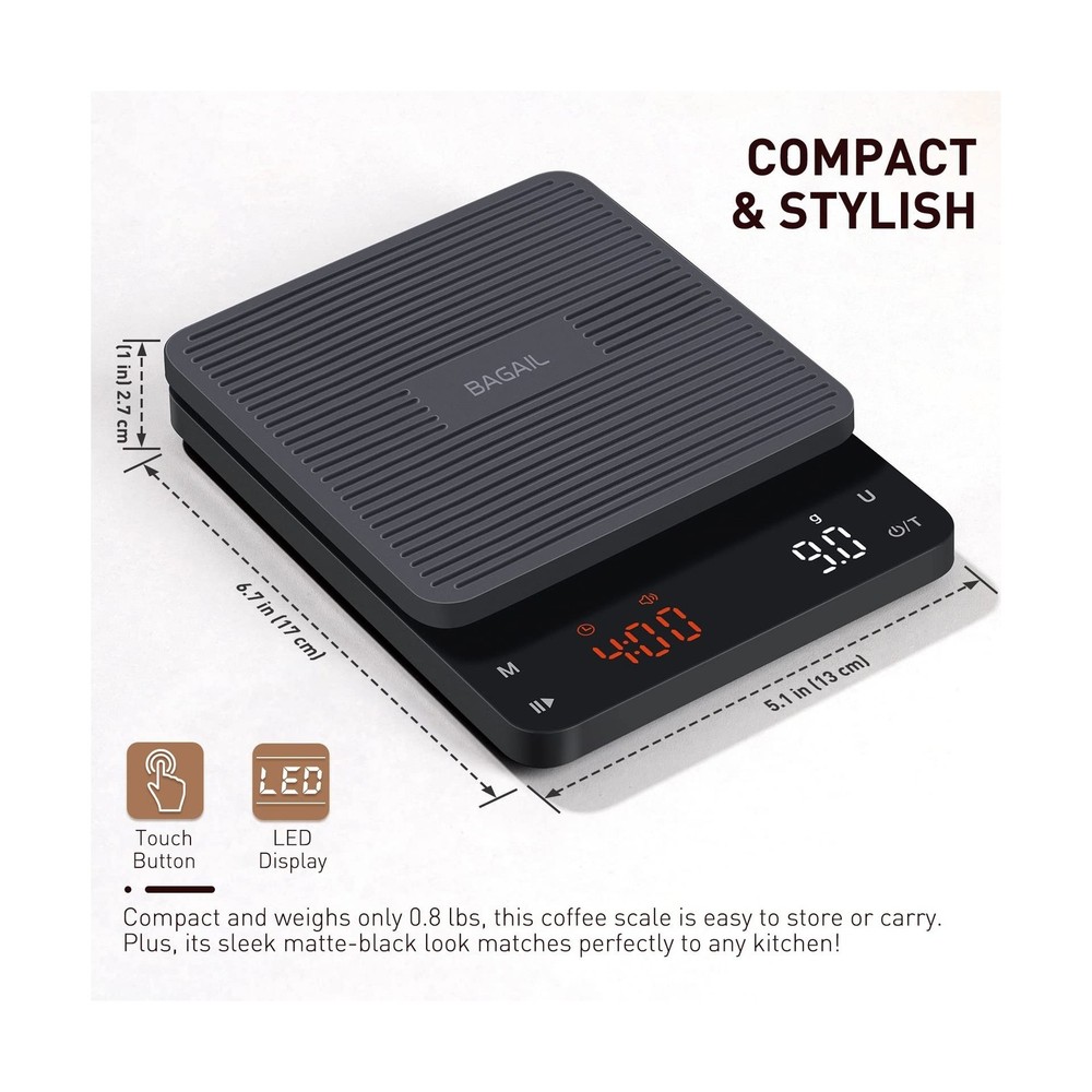 BAGAIL BASICS Coffee Scale with Timer, 0.1g High Precision Kitchen ... Fast Ship