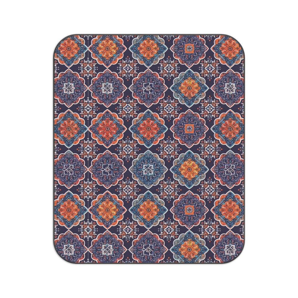 Boho Ethnic Tile Pattern 61" x 51" Polyester Fleece Picnic Blanket + Strap