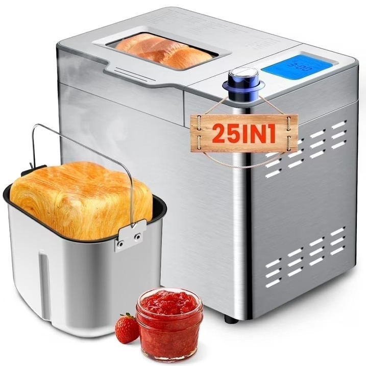 25 in 1 Bread Maker Machine, 2LB Bread Maker with Auto Fruit and Nut Dispenser