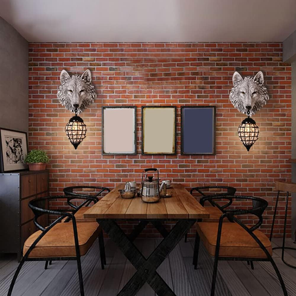 Rustic Wolf Wall Sconce with Crystal Shade - Farmhouse Decorative Light