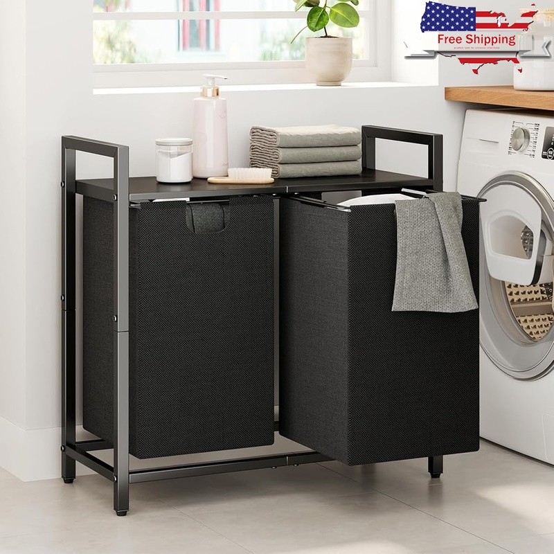 Laundry Basket Organizer 2 Removable Bags Pull-Out Design Laundry Hamper Shelf