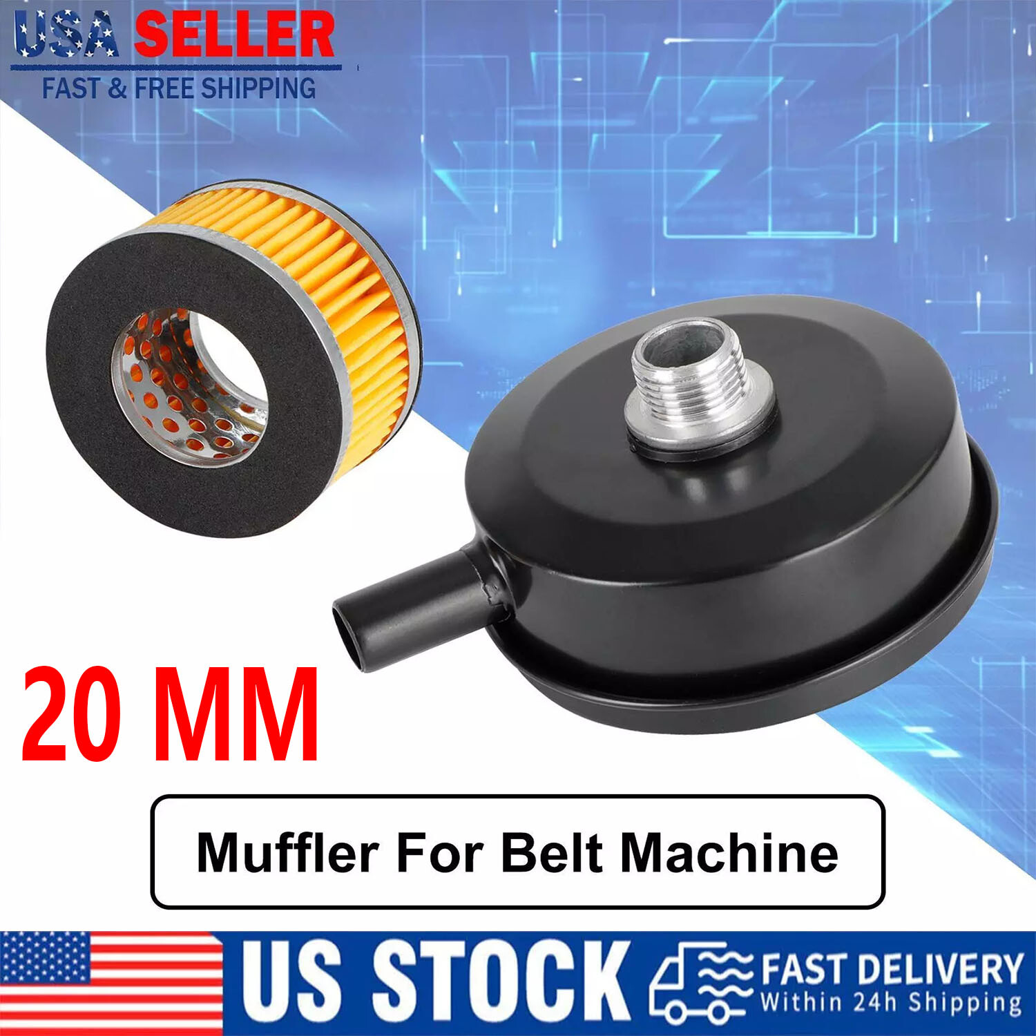 1/2" 20mm Thread Air Compressor Intake Filter Muffler Silencer Black-Metal T5