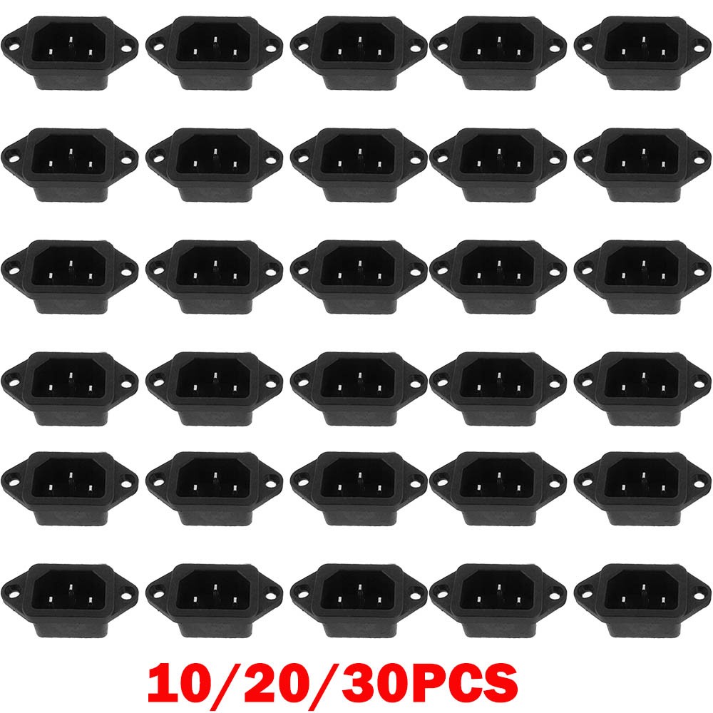 10-30x AC250V 10A IEC 320 C14 Panel Mount Plug Adapter Power Connector Socket