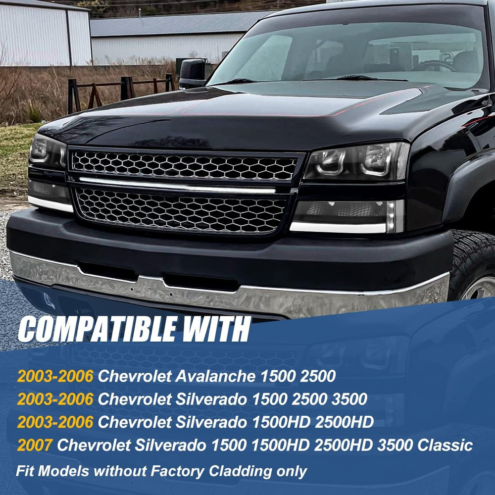 LED DRL Headlights Assembly Compatible with 2003-2007 Chevy Avalanche Silverado