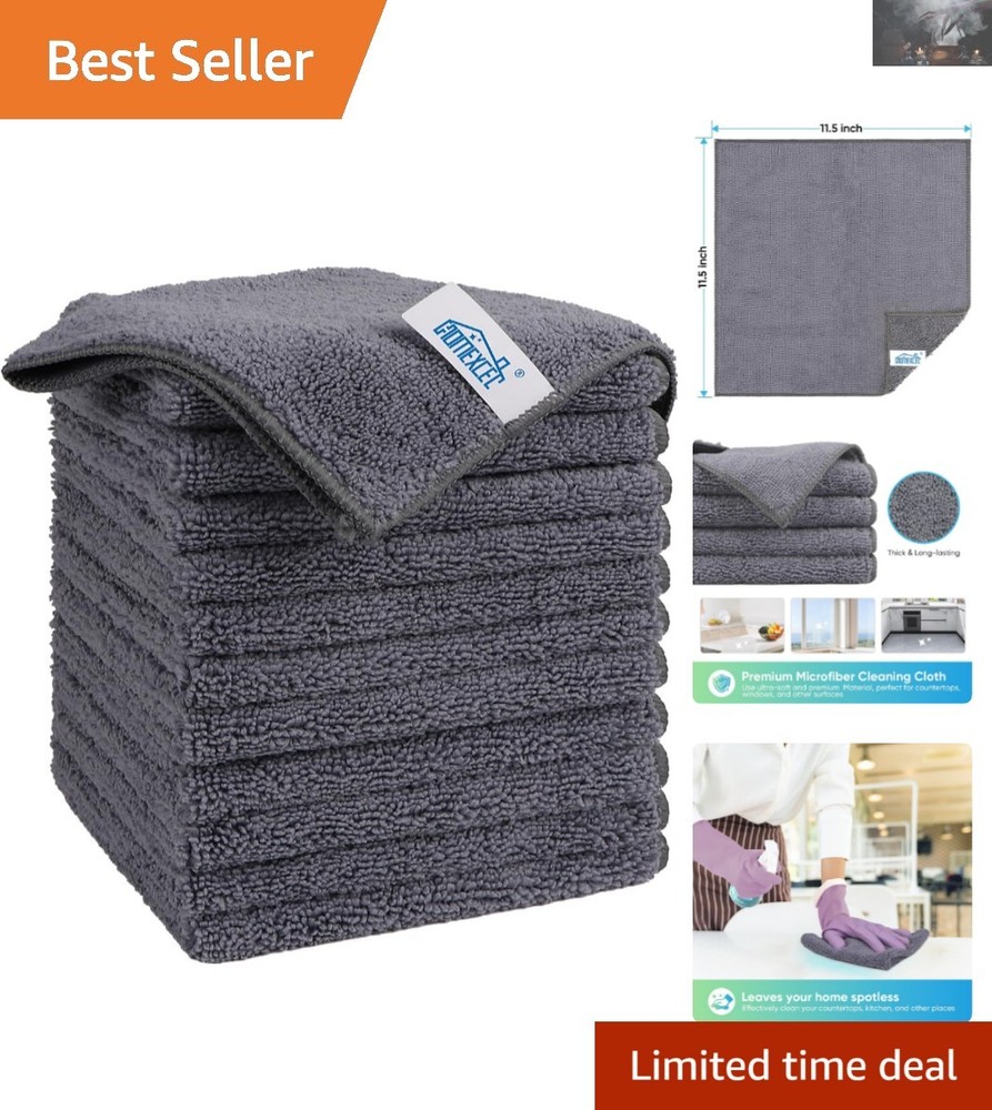 Versatile Grey Microfiber Cleaning Rags, 12 Pack - Perfect for Every Surface