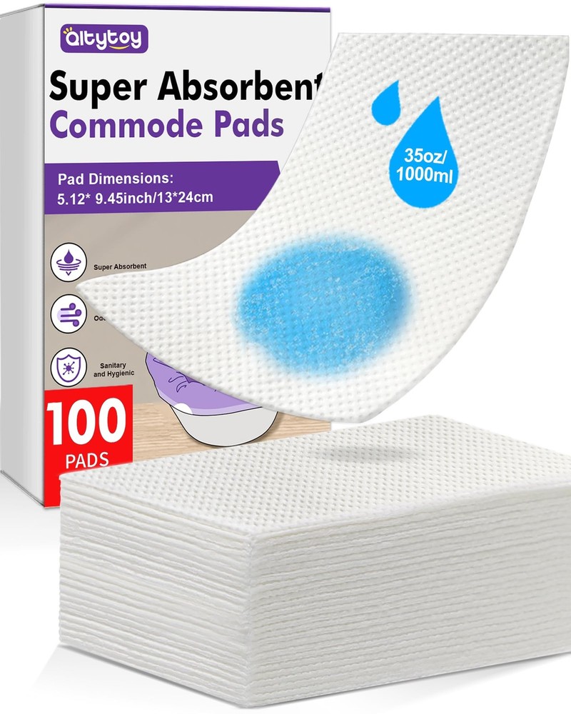 100 Commode Absorbent Pads for Bedside Liners, 100 Count (Pack of 1)