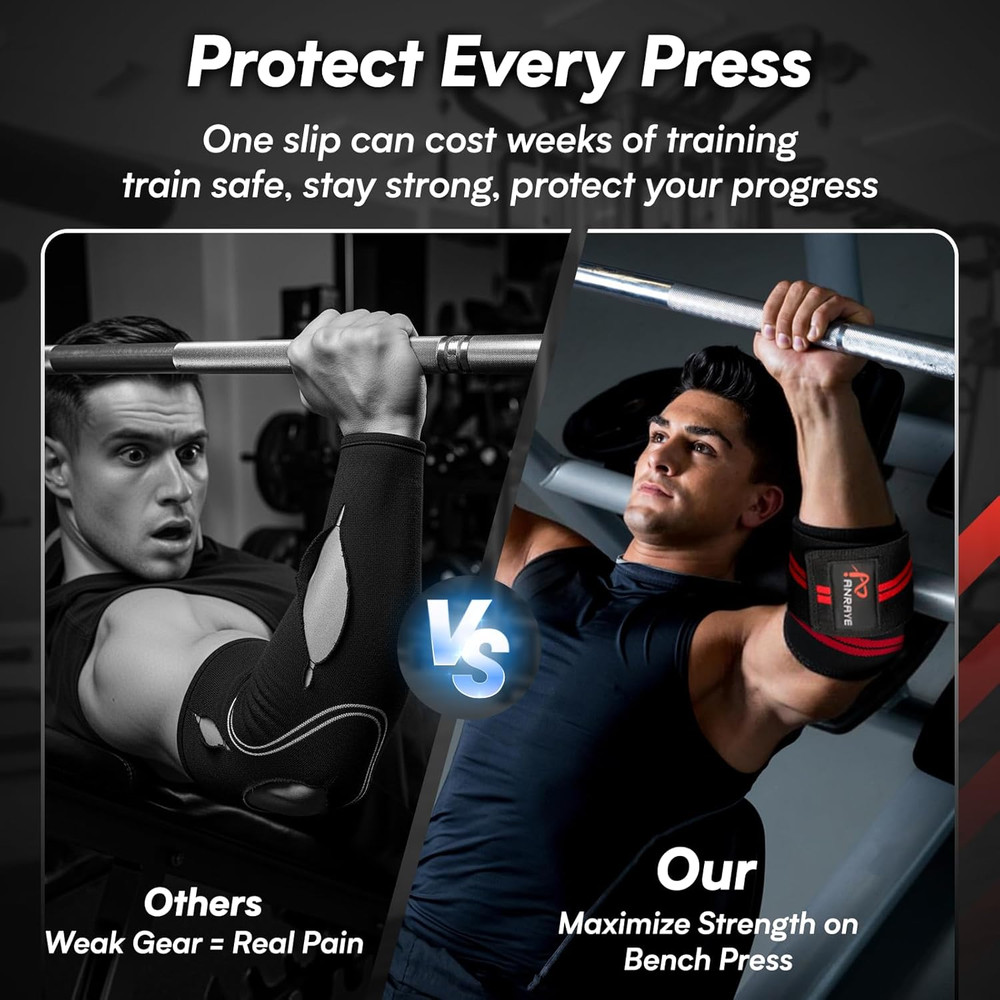 Anraye Elbow Wraps for Weightlifting - 47" Adjustable Compression Straps & Brace