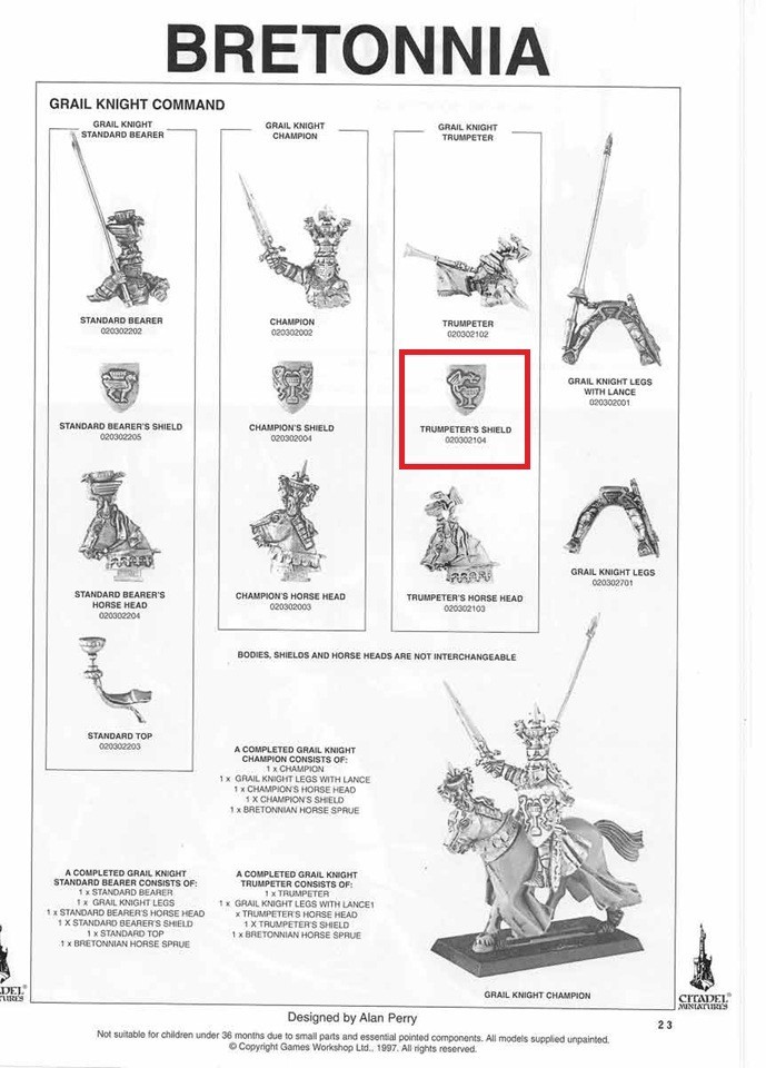 Warhammer - Grail Knights - Command - Trumpeter Trumpeter's Shield Bit - Metal