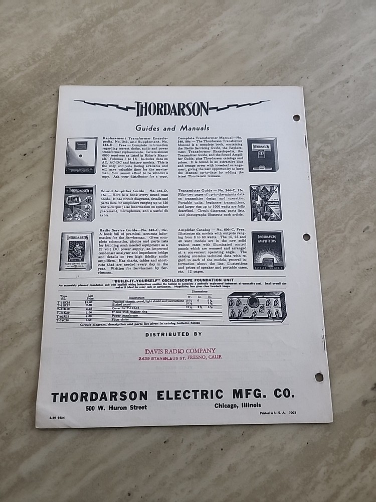 1939 Thordarson ~ Complete Transformers ~ Catalog 400-CX
