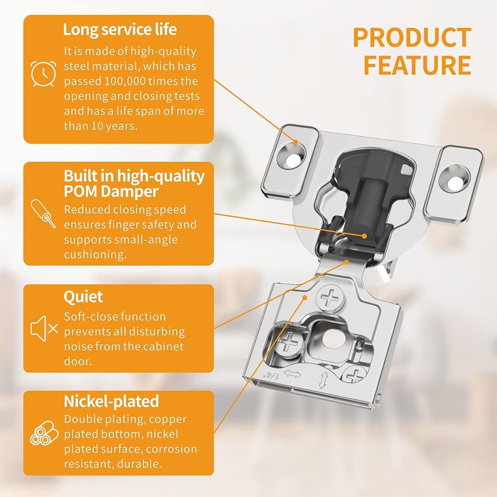 4 Pack 1/4" Small Overlay 4D Concealed Hinges for Face Frame Door,