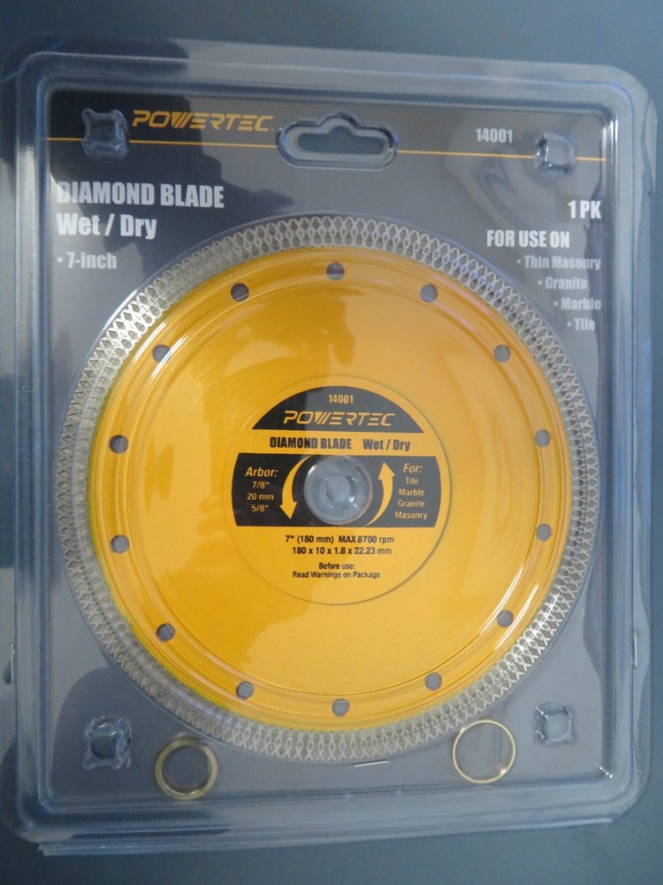 POWERTEC 7" Diamond Blade for Tile Saw, Cutting Tile Granite Marble Thin Masonry