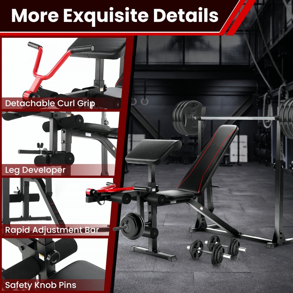 Adjustable Weight Bench, 900LBS Multi-functional Bench Press Set with Squat Rack