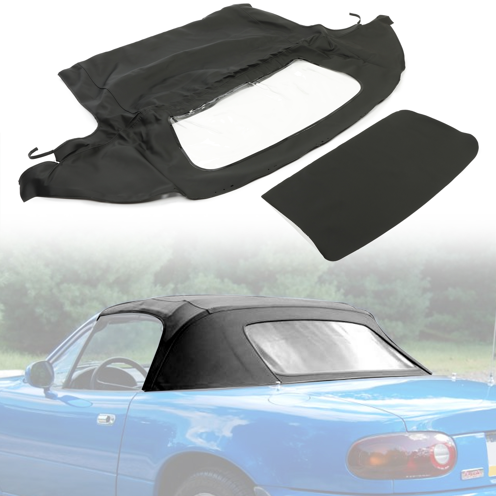 For Mazda Miata 1990-2005 Soft Top Convertible Window Black & Clear Cabrio