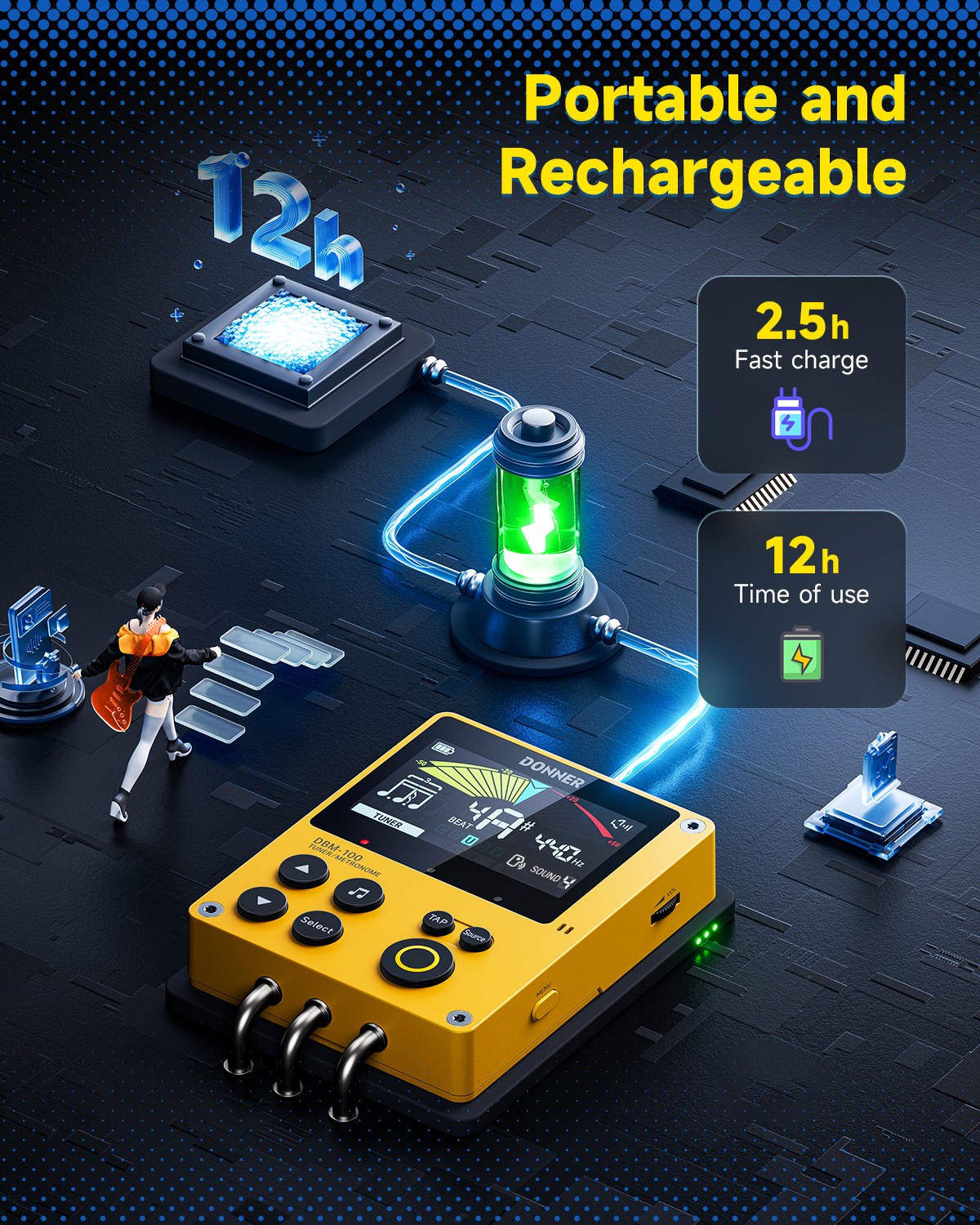 Donner DBM-100 Digital Metronome Tuner Guitar Bass Piano Drum Saxophone | Yellow