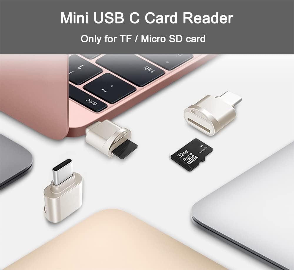 Portable Micro SD Card Reader for Laptops & Smartphones - USB C & USB Adapter