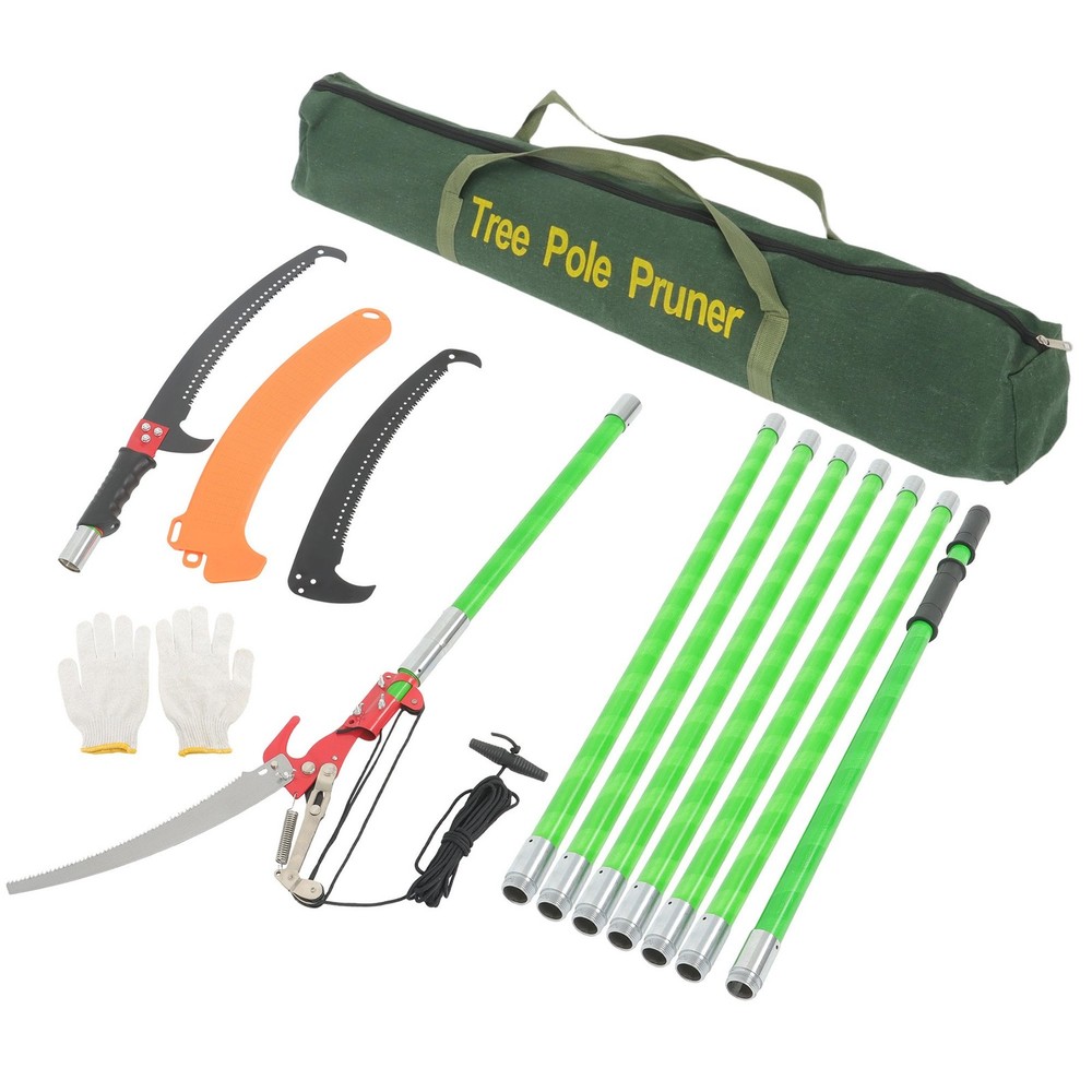 Extendable Tree Trimmer 27FT & Pole Saw Combo 8-Section Telescoping Green Pole