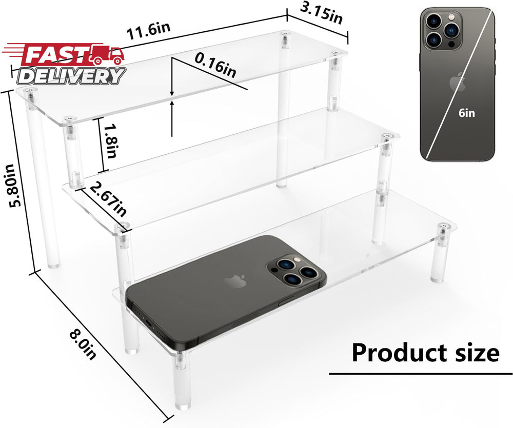 Acrylic Display Risers,Clear Display Risers Stand Small Mini Shelf 3 Tiered Cupc
