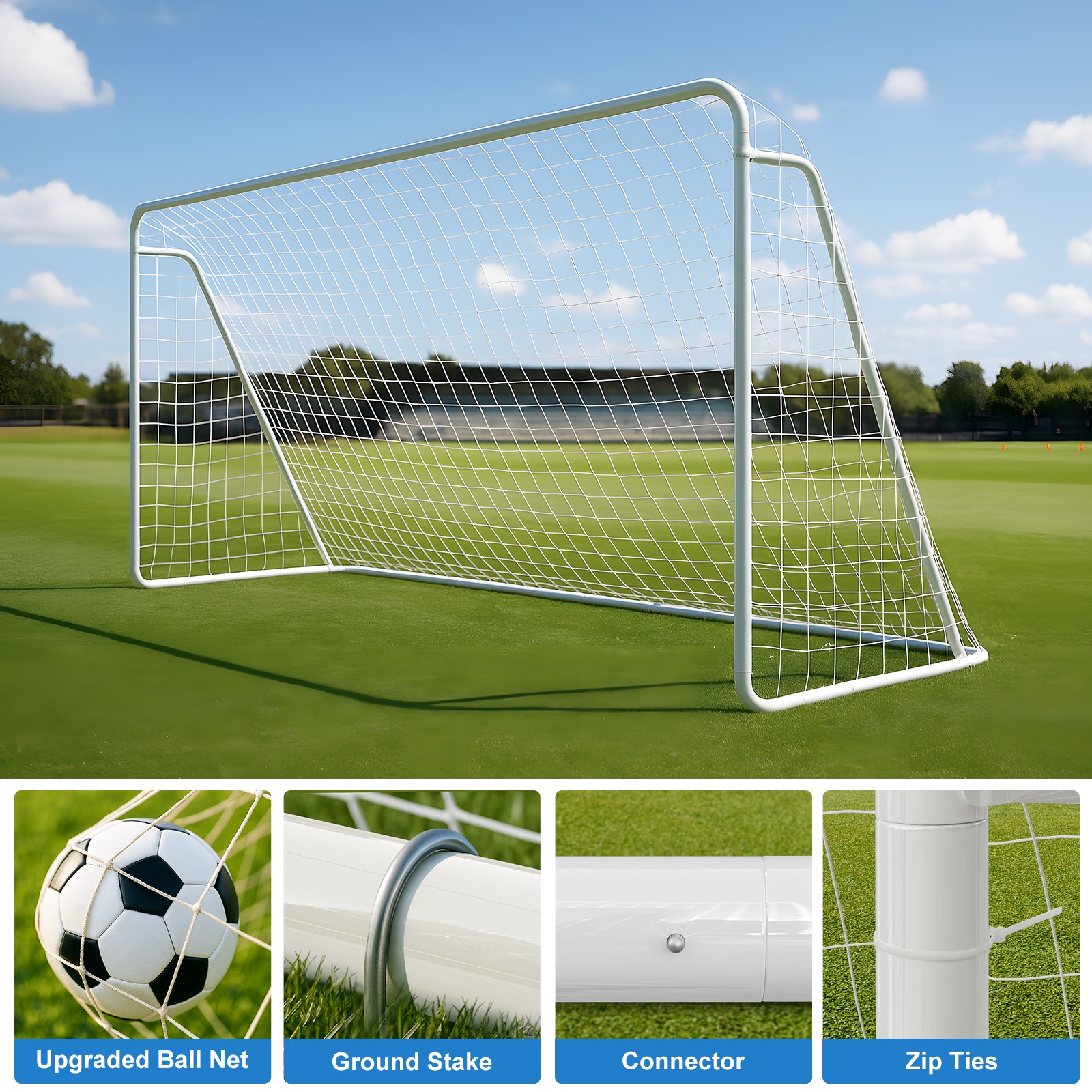 NAIZEA 12x6FT/16x7FT Soccer Goal 1.2"/ 2" Steel Soccer Goals & 6 Training Cones