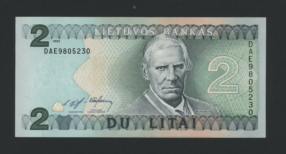LITHUANIA  2  LITAI  1993  DAE  PICK # 54 XF+.