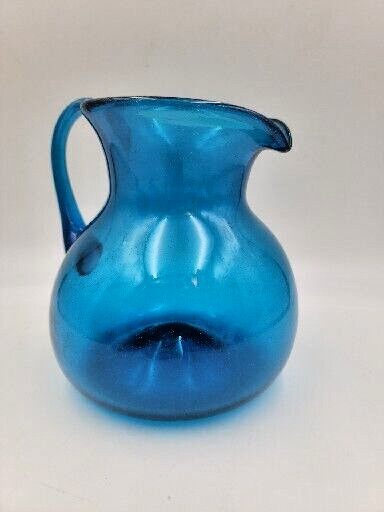 Cobalt Blue Hand Blown Glass Pitcher